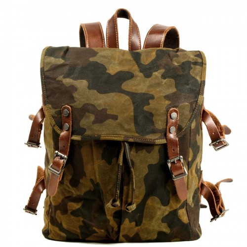 P14 WAX II HIPSTER™ Herren Tarnrucksack aus Segeltuch gewachste + Naturleder. A4 2 tanungen